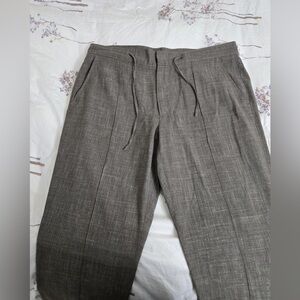 ISAIA Napoli grey/brown Drawstring Trousers Dress Pant wool silk linen 38 52R